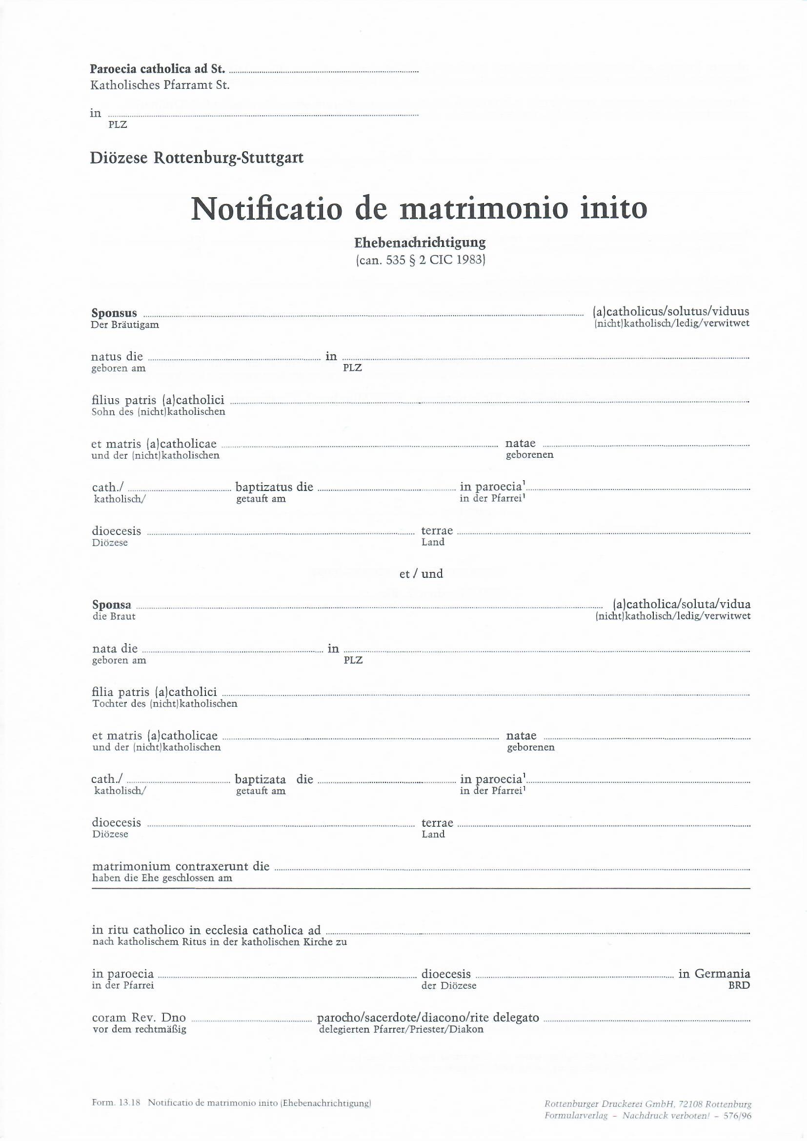 13.18 Notificatio de Matrimonio inito