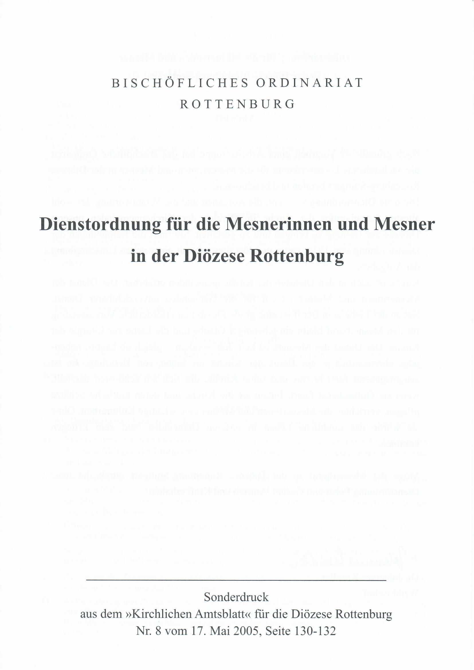 62.01 Dienstordnung für die Mesnerinnen und Mesner in der Diözese Rottenburg