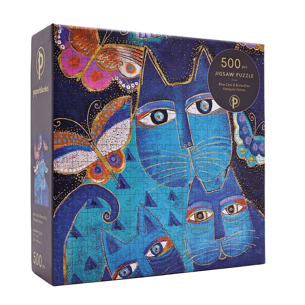 Puzzle Katzen in Blau mit Schmetterlingen, 500 Teile (36 x 49 cm)