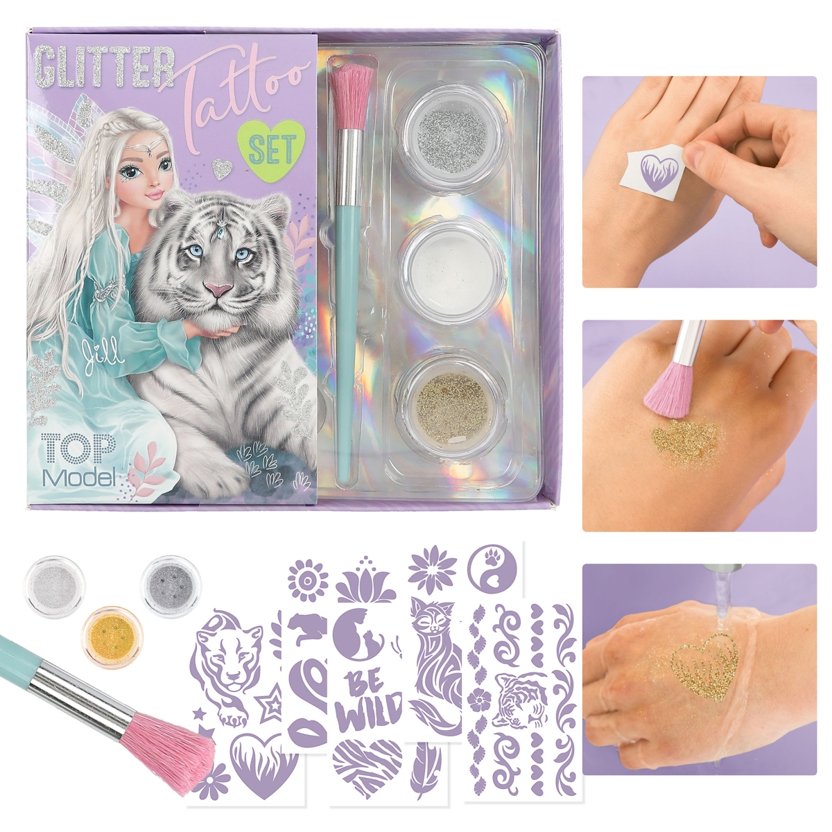 Top Model Tattoo Set Glitzer weißer Tiger 