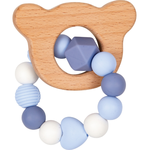 Baby Glück Beißring Silikon Holz Teddy blau 18595