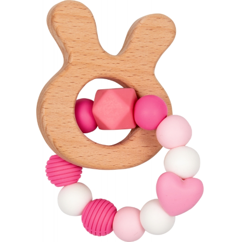 Baby Glück Beißring Silikon Holz Hase rosa 18594