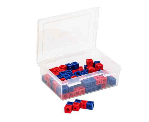 100 Steckwürfel blau/rot mit Aufbewahrungsbox